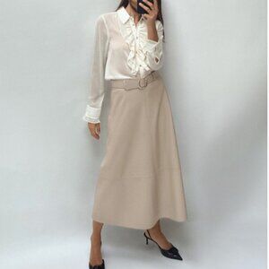 Zara Elegant Faux Leather Ivory A-Line Skirt